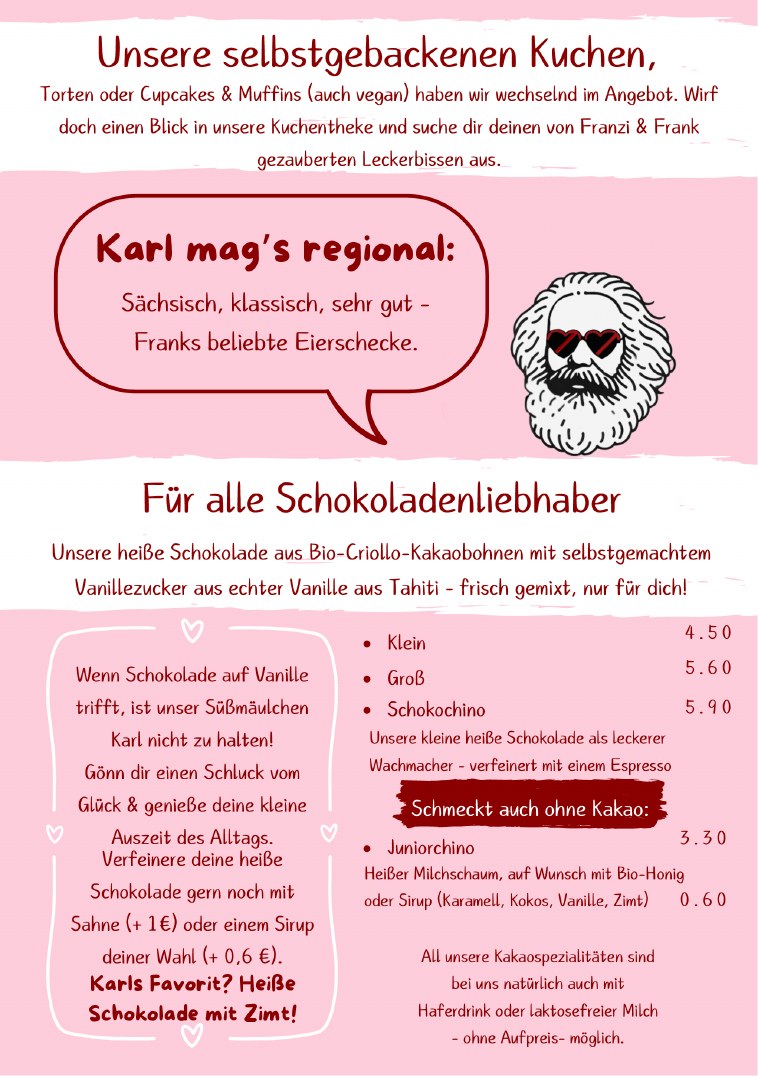 Genusskarte Seite 2: Kuchen und heiße Schokolade